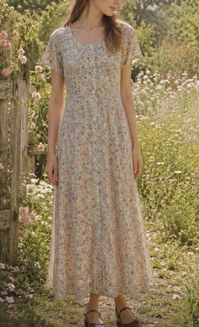 Vintage Ann Taylor Floral Rayon Button Front Midi Dress 90s Cottagecore 12